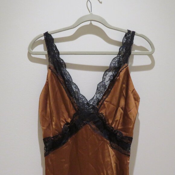 ABERCROMBIE & FITCH Satin Lace Midi Slip Dress Terracotta Y2K Friends Holidays - Picture 6 of 16